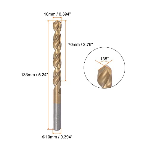 HARFINGTON Twist Drill Bit 10mm Titanium Coated (HSS-E) M42 High Speed Steel 8% Cobalt Straight Shank for Stainless Steel Aluminum Alloy Metal - size: 10mm