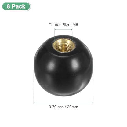 M METERXITY 8-Pack Threaded Ball Knobs, M6 Female Thread 20mm Dia. Thermoset Ball Knob for Lathe/Machine/Lawn Mowers, Round Phenolic Brass Insert Lever Handle [Black] - size: M6x20mm