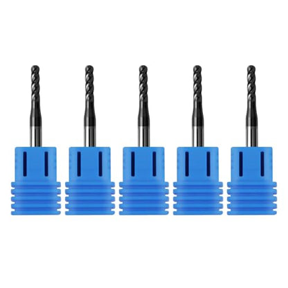 5Pcs 3/32" Carbide Ball Nose End Mills, ALTiN Coated, 4 Flute - size: 3/32 in