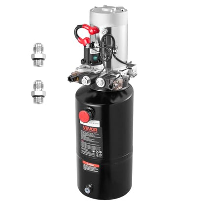 VEVOR 8 Quart Hydraulic Power Unit, Double Acting Dump Trailer Pump, 3200 PSI Max Relief Pressure & 0.91 GPM Flow Rate, DC 12V Hydraulic Pump with Metal Reservoir for Dump Trailer Car Lifting