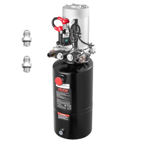 VEVOR 8 Quart Hydraulic Power Unit, Double Acting Dump Trailer Pump, 3200 PSI Max Relief Pressure & 0.91 GPM Flow Rate, DC 12V Hydraulic Pump with Metal Reservoir for Dump Trailer Car Lifting