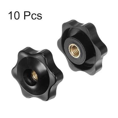 HARFINGTON 10pcs Star Knobs M6 Female Thread 32mm Head Plastic Through Hole Brass Screw-in Clamping Handles Threaded Hand Knobs, Black - color: Black, size: M6 x 32mm