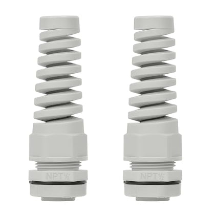LeMotech 2Pcs NPT 1/2" IP68 Waterproof Cable Gland Flex Spiral Strain Relief Grey Nylon Joint with Gaskets for 6-12mm Wire Thread - color: Grey, size: NPT 1/2" (2-Pack)