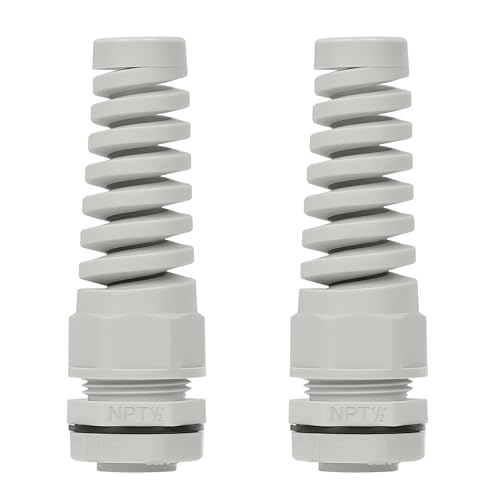LeMotech 2Pcs NPT 1/2" IP68 Waterproof Cable Gland Flex Spiral Strain Relief Grey Nylon Joint with Gaskets for 6-12mm Wire Thread - color: Grey, size: NPT 1/2" (2-Pack)