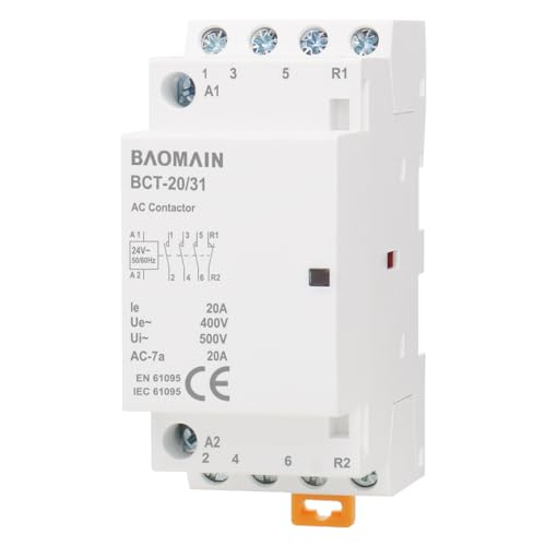 BAOMAIN 24V AC 4-Pole 20A Modular Contactor, 3NO1NC, DIN Rail Mount