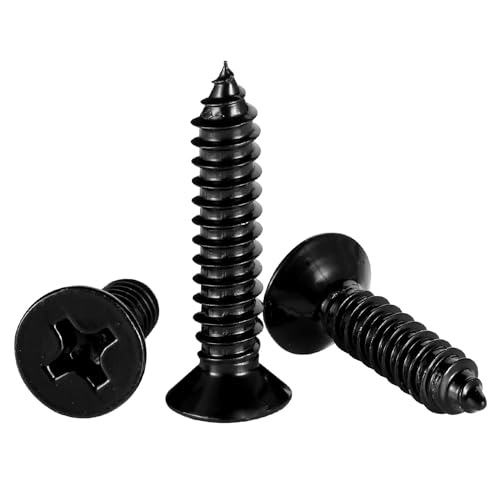 #6 x 1-1/4" Wood Screws Flat Head Fast Self Tapping Drywall Screws 18-8 Stainless Steel 304 Black Finish, 100 PCS - size: #6 x 1-1/4"