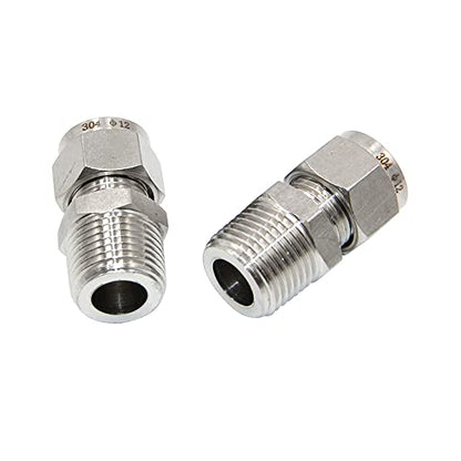 Stainless Steel Compression Adapter 1/4" Tube OD x M14*1.5 Male Coupler 2pc - size: ¼" OD x M14*1.5 Male