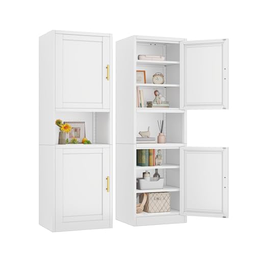 67" Tall Narrow Bathroom Storage Cabinet, Metal Pantry Cabinet, White - color: White, size: 15.8"D x 19.7"W x 67"H