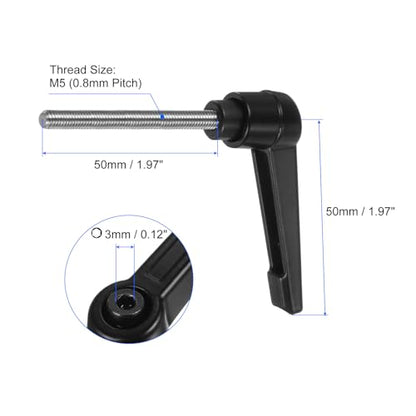 uxcell 4pcs Clamping Lever Handles, M5 x 50mm 304 Stainless Steel Threaded Male Stud, Adjustable Handles Locking Quick Release Ratchet Push Button Bolt Knobs, Black - size: M5 x 50mm