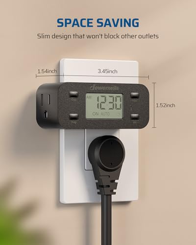DEWENWILS Indoor 24 Hour Programmable Digital Timer Outlet, 1 Outlet,2 Pack - style: Black-2PK