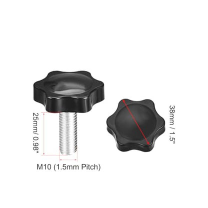 uxcell 2pcs 38mm Dia Plum Hex Shaped Grips Star Knob M10 x 25mm Male Thread - size: M10x25mm