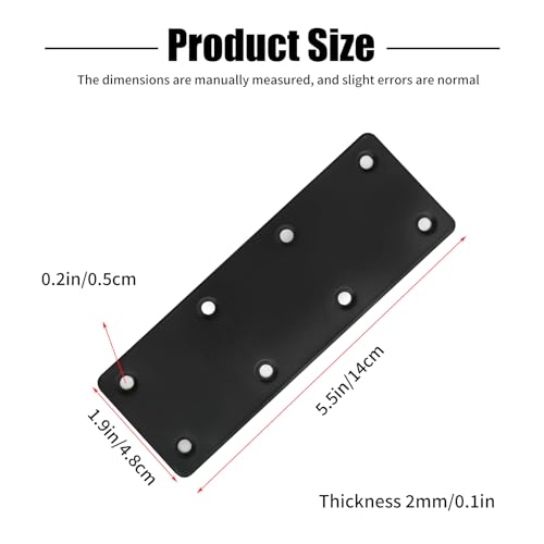 4Pcs Black Stainless Steel Flat Straight Brace Brackets, 48x140x2 MM Repair Plate, Support Fixed Connection Plate for Furniture Wood Shelves - size: 5.5"x1.9"