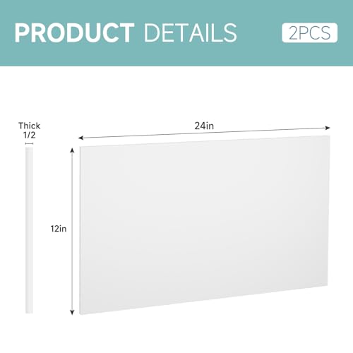 2Pcs White HDPE Sheet 1/2" Thick 12" x 24" - color: White, size: 12'' X 24''