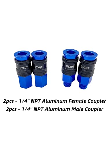 1/4-inch air hose fittings,air compressor quick connect fittings,15 Pieces Air Coupler and Plug Kit,Heavy Duty Aluminum,Lightweight Connector Set,Blue - color: Blue