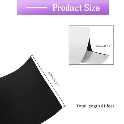 Self-Adhesive Neoprene Sponge Foam Sheet, 12"x81"x1/8", Closed Cell, Black-Sound Deadening, Insulation, Weatherproofing, Padding, Easy Cut for Crafts, DIY - size: 12x81x1/8"