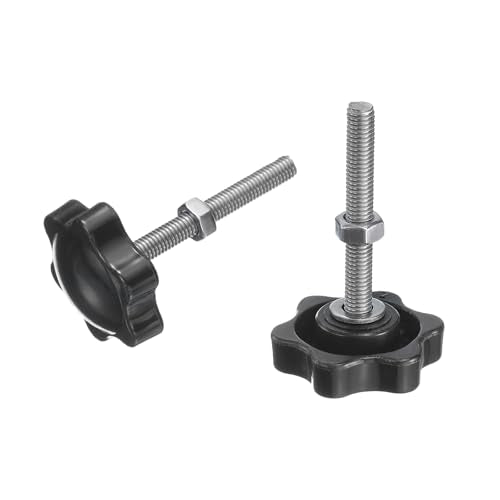 uxcell 8pcs Star Clamping Knobs with Nuts Washers, M5 x 40mm Metric 304 Stainless Steel Male Thread 32mm 6-Star Plastic Head, Threaded Stud Hand Knobs Handles Thumb Screws, Black - size: M5 x 40mm