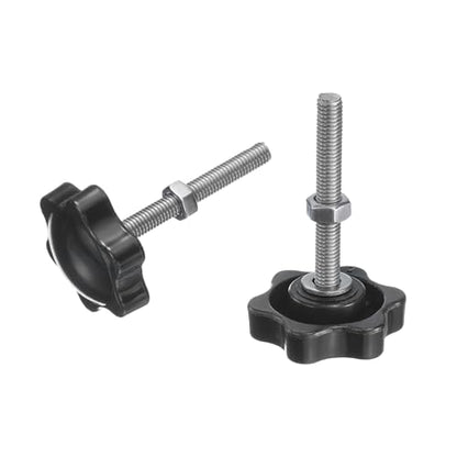 uxcell 8pcs Star Clamping Knobs with Nuts Washers, M5 x 40mm Metric 304 Stainless Steel Male Thread 32mm 6-Star Plastic Head, Threaded Stud Hand Knobs Handles Thumb Screws, Black - size: M5 x 40mm