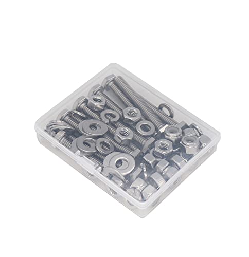 50pcs(10 Sets) 1/4-20 x 1-1/2" Hexagon Bolts, Nylon Inserted Lock Nuts,Hex Nuts, Spring Washers, Flat Washers,A2-70/18-8/304 Stainless Steel, Plain Finish, Full Thread - size: 1/4-20 x 1-1/2