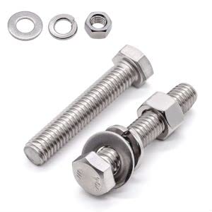 8 Sets Glvaner 3/8-16 x 1-3/4" Stainless Steel Hex Head Screws Bolts, Nuts, Flat & Lock Washers, 18-8 (304) Stainless Steel, Full Thread, Coarse Thread - size: 3/8-16 x 1-3/4"