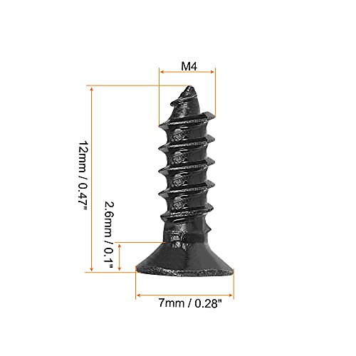 uxcell M4 x 12mm Wood Screws Phillips Flat Head Carbon Steel Self Tapping Screws Black 200pcs - size: M4 x 12mm