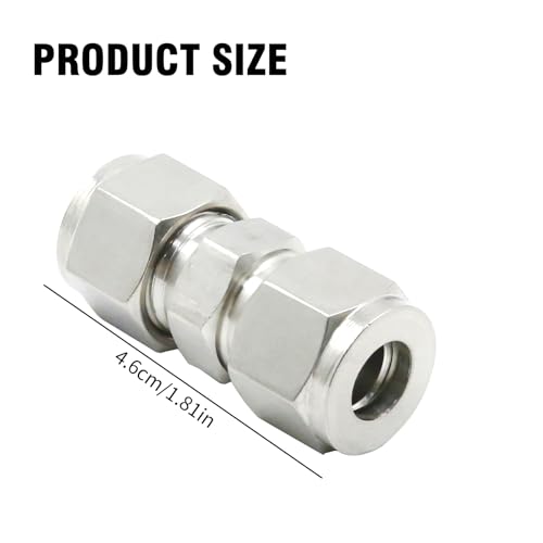 EATAKWARD 2 Pcs Stainless Steel Compression Tube Fittings, 3/8 Inch OD x 3/8 Inch OD Straight Union Connector with Double Ferrules for Connecting Tubes - size: 3/8 Inch OD x 3/8 Inch OD