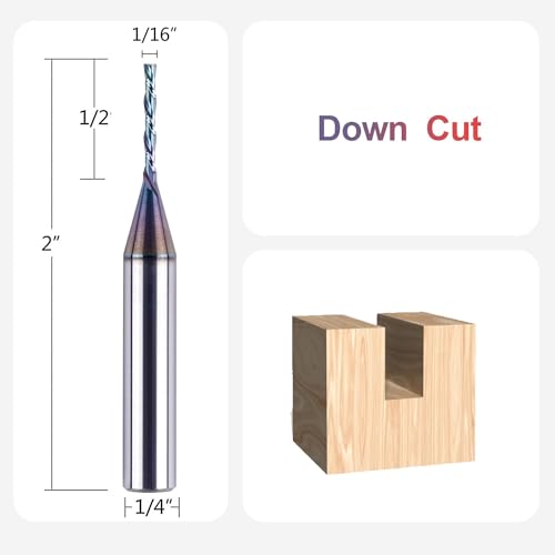 SpeTool 1/16 Inch Down Cut CNC Router Bits 1/4 Inch Shank Carbide Spiral Downcut End Mill for Wood Inlay Slot Carving Engraving. - size: 1/16" Dia -1/2" CL - 1/4" Shank, style: DOWN CUT