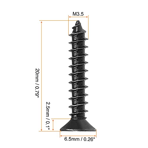 uxcell M3.5 x 20mm Wood Screws Phillips Flat Head Carbon Steel Self Tapping Screws Black 200pcs - size: M3.5 x 20mm