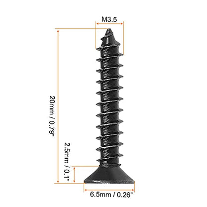 uxcell M3.5 x 20mm Wood Screws Phillips Flat Head Carbon Steel Self Tapping Screws Black 200pcs - size: M3.5 x 20mm