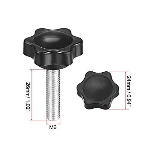uxcell 2pcs 25mm Dia Plum Hex Shaped Grips Star Knob M6 x 26mm Male Thread - size: M6x26mm