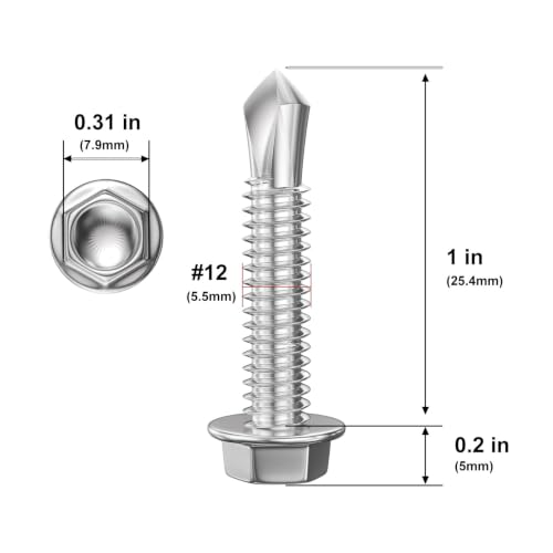 Wensilon #12×1" Stainless Steel Self Drilling Screws, 300 PCS - color: Silver, size: #12x1"
