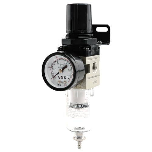 SNS 1/4”NPT Compressed Air Filter Regulator Piggyback, Semi-auto Drain, Gauge and Bracket, Poly Bowl with Metal Guard AW2000-N02A - color: AW, size: 2000-N02