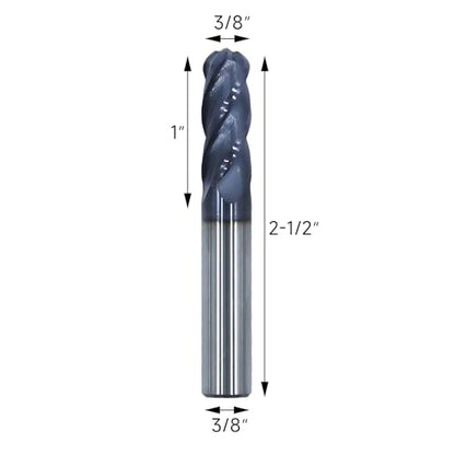 3/8in Carbide Ball Nose End Mill, CNC Router Bits with AlTiN Coated 4 Flute - size: 3/8in