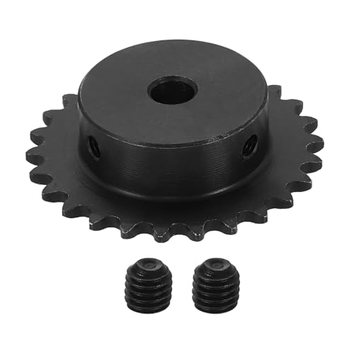 uxcell #25 Chain Roller Sprocket 8mm Bore 55.5mm OD, 26 Tooth C45 Carbon Steel ANSI #25 Roller Sprocket Round Hole with Set Screws for ISO 04C Chain, Black - size: 8mm Bore 55.5mm OD, 26 Tooth