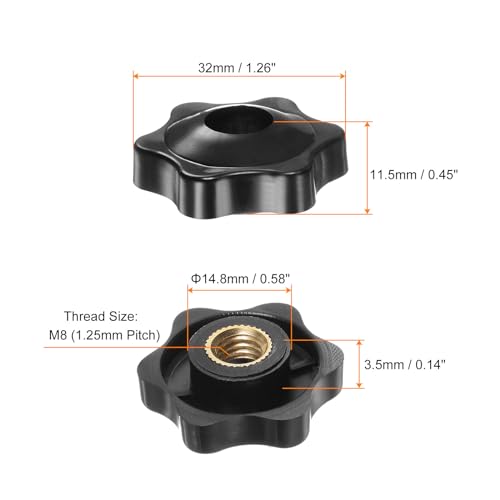 HARFINGTON 10pcs Star Knobs M8 Female Thread 32mm Head Plastic Through Hole Brass Screw-in Clamping Handles Threaded Hand Knobs, Black - color: Black, size: M8 x 32mm