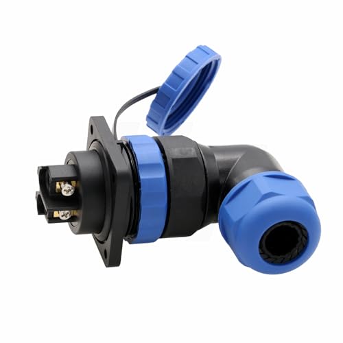 TY28 3 Pin 45A Female Male Connector, Panel Mount Socket and Angled 90°Wire Plug, Screw Connection Solder-Free Quick-Disconnect for Waterproof Outdoor Electrical Power - color: Screw Mount+ 90-degree Plug, size: 3 Pin 45Amp