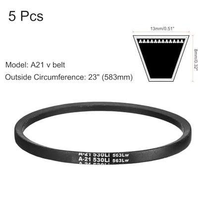 uxcell 5Pcs A21 Classic Wrapped Rubber V-Belt, 23" Lo x 0.51" W x 0.32" H - size: A21
