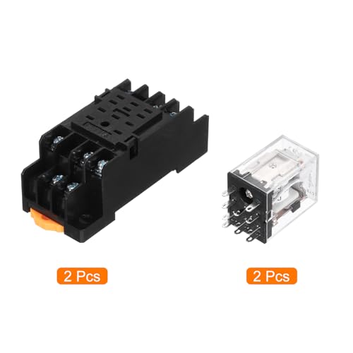 MECCANIXITY 2Pcs DC 24V Electromagnetic Power Relay, 11-Pin 5A Power Coil Relay with LED Indicator and Socket Base DPDT 3NO 3NC - MY3NJ for Industrial, Home Appliances and DIN Rail System - style: 3NO-3NC DC24V
