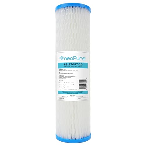 Neo-Pure PS-27097-20 9-3/4" Standard Efficiency Pleated Filter 20 Micron – Reduces Sediment, Dirt, and Rust – Compatible with Most Standard Filter Housings – Single