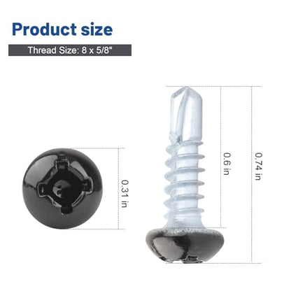 Pan Head Metal RV Screws Black #8 X 5/8" - 100 Pcs - size: #8x5/8"