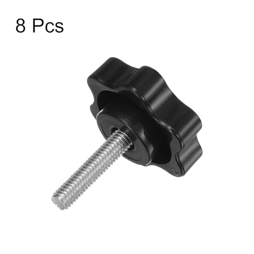 HARFINGTON 8pcs Star Knobs M6 x 25mm 304 Stainless Steel Threaded Stud 38mm Plastic 6-Star Head Hand Tightening Thumb Screw Clamping Jig Knob Handle, Black - size: M6 x 25mm x 38mm