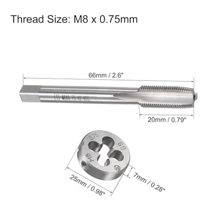 M8x0.75mm Metric Tap and Die Set,Machine Thread Screw Tap with Round Threading Die,Tap & Die Kit for Nut Screw Bolt Thread Repair - size: M8x0.75mm