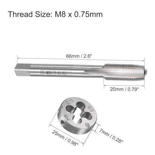 M8x0.75mm Metric Tap and Die Set,Machine Thread Screw Tap with Round Threading Die,Tap & Die Kit for Nut Screw Bolt Thread Repair - size: M8x0.75mm