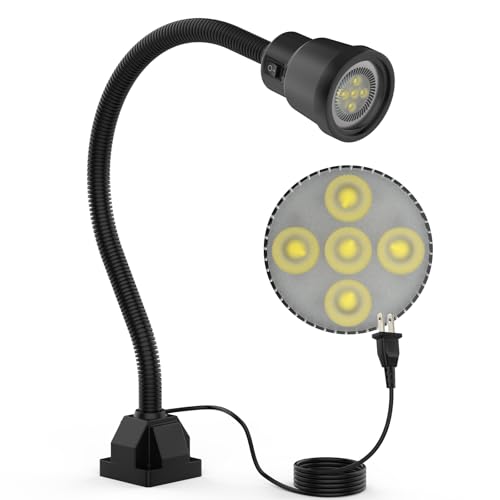 Led Work Light, 9W Machine Light, 900 Lumens Flexible Work Lamp for Lathe Milling Machine Drill Press, Aluminum Alloy Light Head (Fixed Base)