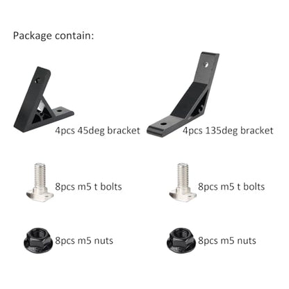 4Pcs 45 & 135 Degree 2020 Aluminum Extrusion Hardware Angle Bracket - style: 4Pcs 45deg and 4Pcs 135deg