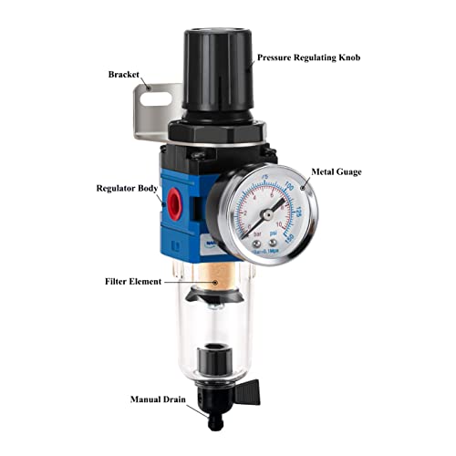 NANPU 1/4" NPT Compressed Air Filter Regulator Combo Piggyback - size: 1/4" NPT