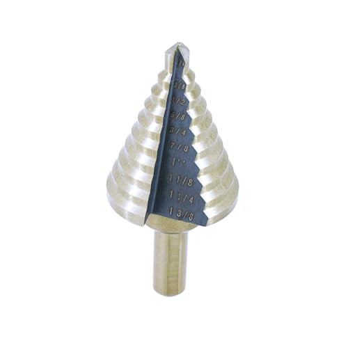 VCT Titanium Step Drill Bit – 10 Sizes from 1/4" to 1-3/8" High-Speed Steel Straight Flute 3/8" Shank for Sheet Metal, Plastic, Wood Precision Drilling Tool