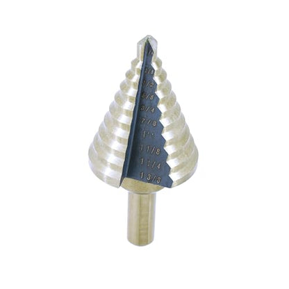 VCT Titanium Step Drill Bit – 10 Sizes from 1/4" to 1-3/8" High-Speed Steel Straight Flute 3/8" Shank for Sheet Metal, Plastic, Wood Precision Drilling Tool