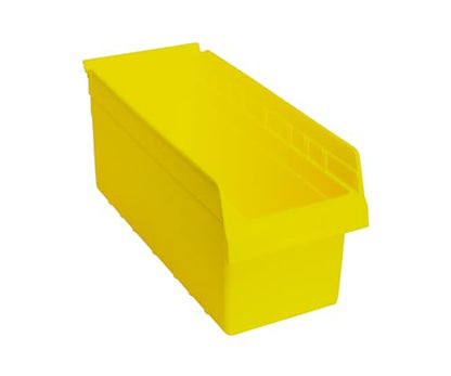 Quantum Storage QSB808 Store-Max Heavy-Duty Nesting Plastic Shelf Bins for Pharmacy, Hospital & Warehouse, Hanging Lip & 7 Divider Slots, 18" x 9" x 8", Yellow, 10-Pack