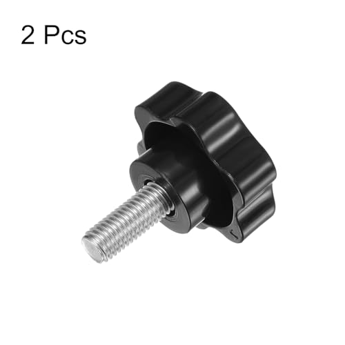 HARFINGTON 2pcs Star Knobs M10 x 25mm 304 Stainless Steel Threaded Stud 46mm Plastic 6-Star Head Hand Tightening Thumb Screw Clamping Jig Knob Handle, Black - size: M10 x 25mm x 46mm