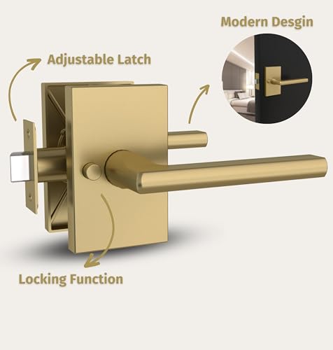 Mega Handles Glamor Privacy, Lever & Lock Door Handle Set for Hallway, Closet and Bathroom, Keyless Lock, Heavy Duty Door Levers, Fits All Standard Door Sizes, Screws Included - Satin Brass (1 Pack) - color: Satin Brass